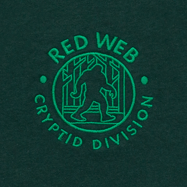 Red Web Cryptid Bigfoot Embroidered T-Shirt