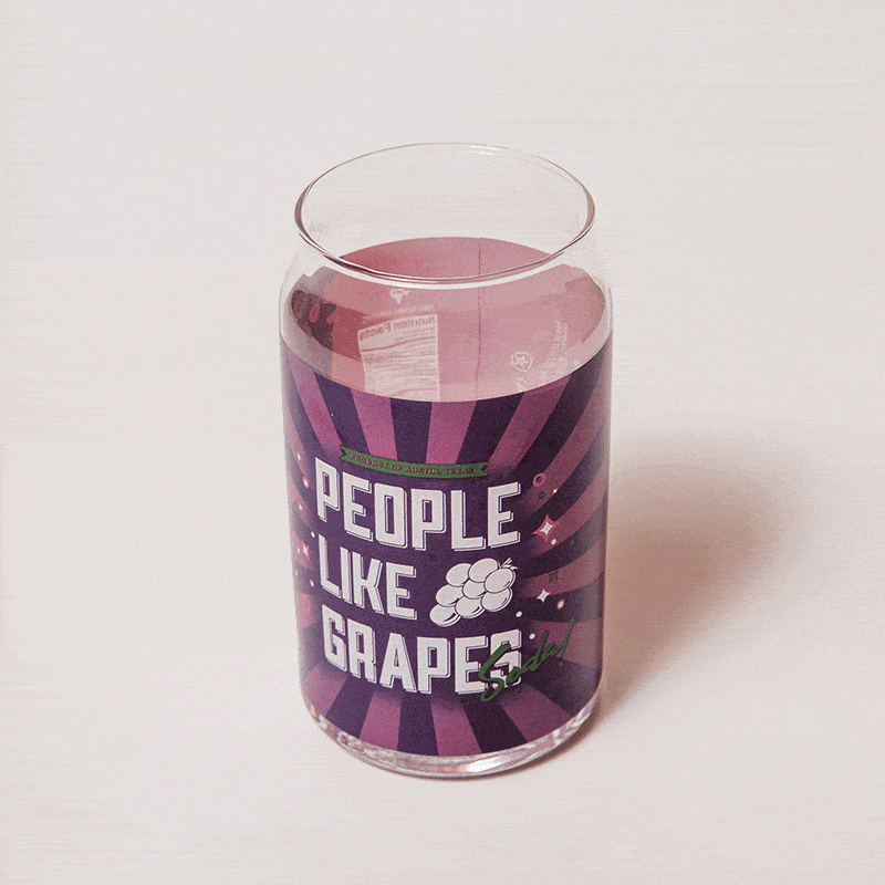 Rooster Teeth People Like Grapes Soda Boxed Can Glass 